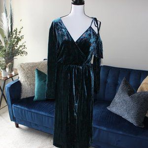 Green Velvet Floral Cocktail Dress